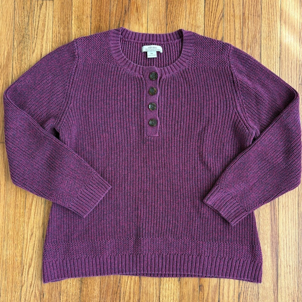Natural Reflections Purple Knit Sweater with Button Detail Size XXL